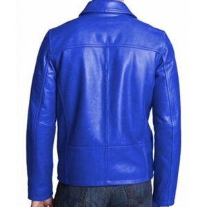 Mens Slim Fit Real Leather Blue Jacket
