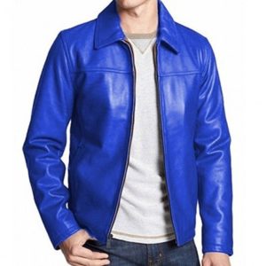 Mens Slim Fit Real Leather Royal Blue Jacket