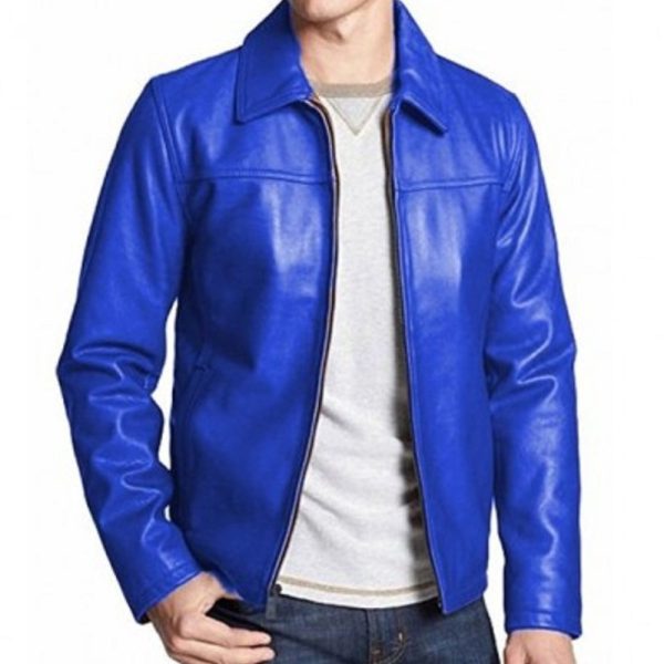 Mens Slim Fit Real Leather Royal Blue Jacket