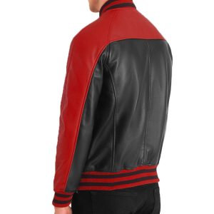 Mens Stylish Vintage Black and Red Leather Varsity Bomber Jacket