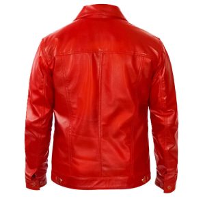 Mens Trucker Jacket Denim Style Leather Red Cowboy Shirt