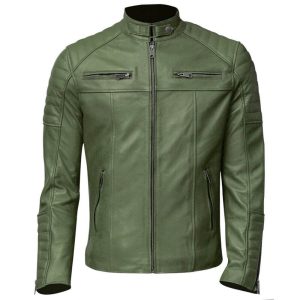 Mens Cafe Racer Motorcycle Green Jacket