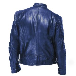 Mens Vintage Slim Fit Blue Real Leather Jacket