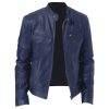 Mens Vintage Slim Fit Blue Leather Jacket