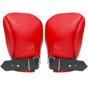 Premium Leather Red Mitts Padded Bondage Gloves
