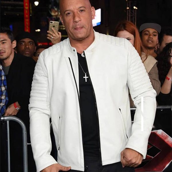 Vin Diesel White Leather Biker Jacket