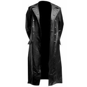WW2 German Officer Black Leather Long Coat