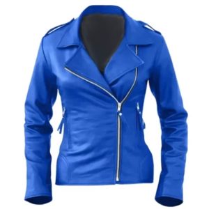 Womens Royal Blue Brando Leather Jacket