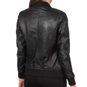 Womens Leather Slim Fit Black Bomber Jacket