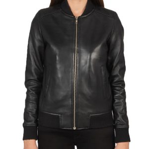 Womens Leather Slim Fit Black Bomber Jacket