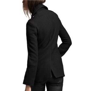Womens Black Wool Vintage Double Breasted Wool Coat