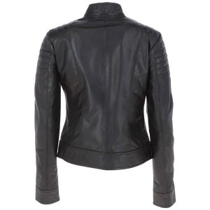 Women's Cafe Racer Red Stripes Leather Jacket