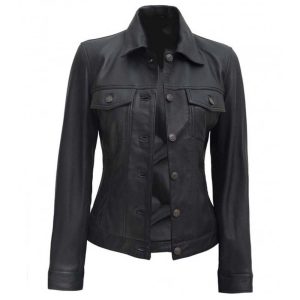 Womens Trucker Denim Style Leather Shirt