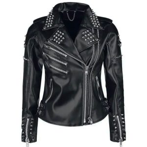 Womens Halloweens Black Studded Leather Jacket