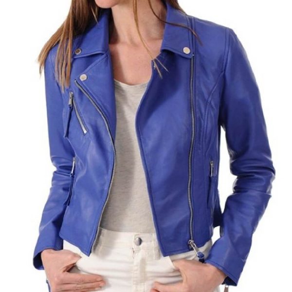 Womens Motorcycle Royal Blue Leather Jacket