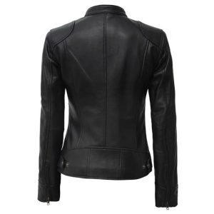 Womens Slim Fit Cafe Racer Black Leather Jacket