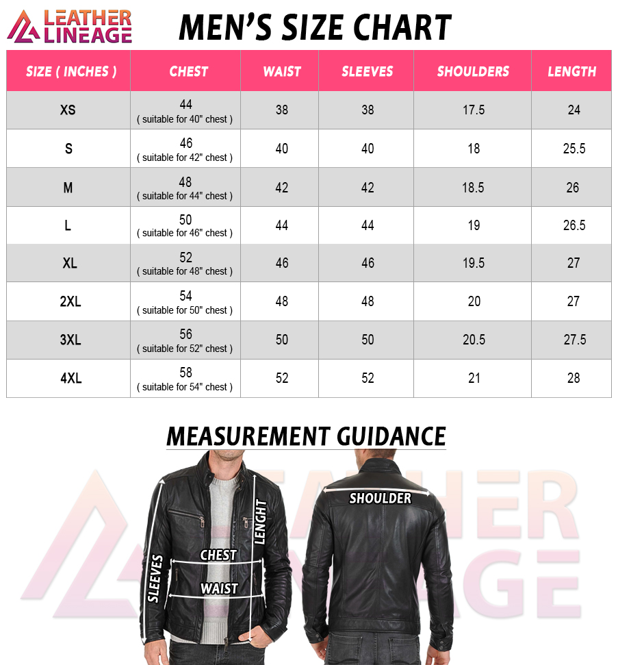 leather lineage mens size chart