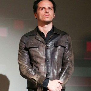 Andrew Scott Distressed Brown Leather Jacket