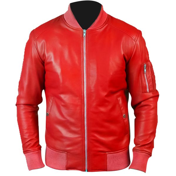 Men Red Bomber Leather Jacket