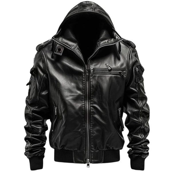 Men's American Hoodie Leather Jacket With Hooded