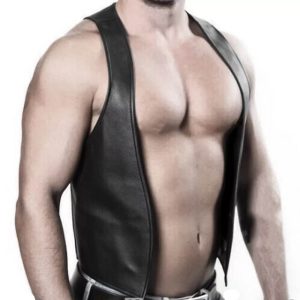 Mens Real Leather Open Front Bartender Vest