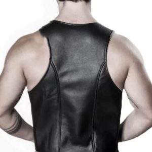 Mens Bartender Leather Open Front Vest