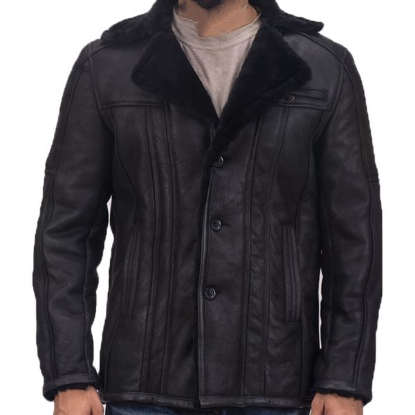 Mens Double Face Faux Fur Black Jacket