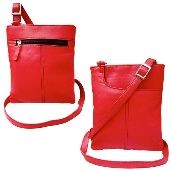 Womens Red Leather Cross Body Bag Messenger Bag