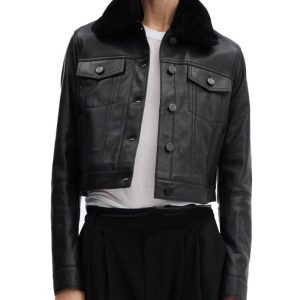 Womens Trucker Fur Collar Leather Jacket