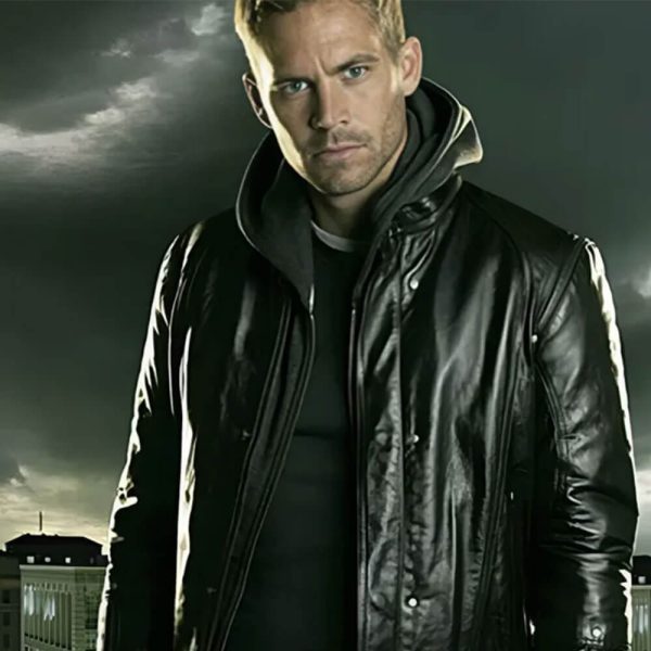 Damien Collier Brick Mansions Paul Walker Black Leather Jacket with Hoodie