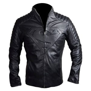 Man Of Steel Superman Black Leather Jacket Men's