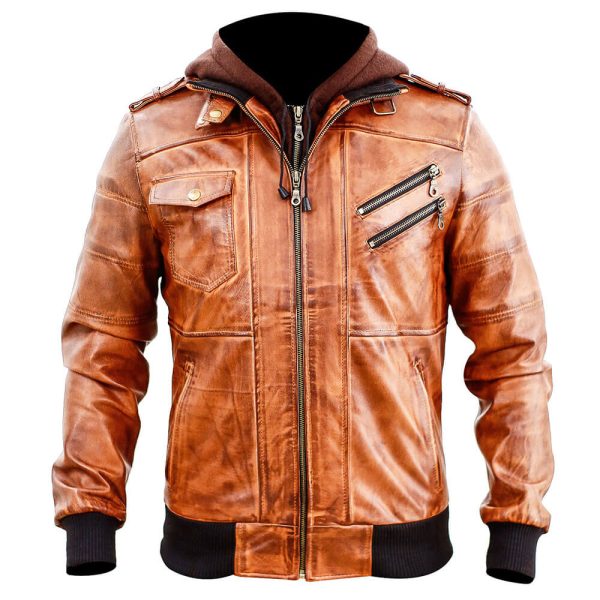 Mens American Hooded Leather Jacket