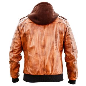 Mens American Hooded Leather Jacket Detachable Hood