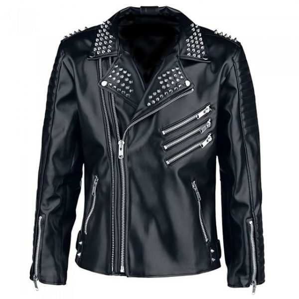 Men's Black Biker Studded Asylum Leather Jacket