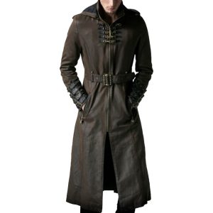 Steampunk Wasteland Black Leather Trench Coat