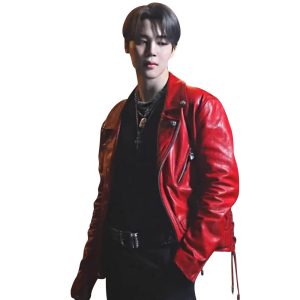 BTS Taeyang Vibe Jimin Red Leather Jacket