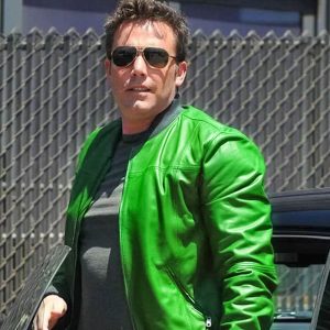 Ben Affleck Green Leather Bomber Jacket