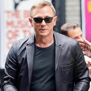 Daniel Craig Black Leather Blazer