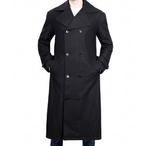 Double Breasted Russian Style Black Wool Coat