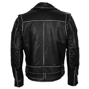 Mens Black Distressed Leather Motorcycle Jacket