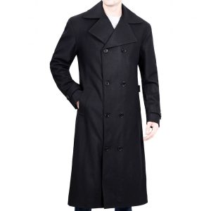 Mens Black Wool Double Breasted Russian Style Coat