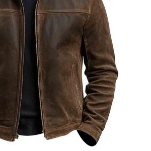 Mens Cafe Racer Zipper Dist Brown Leather Jacket