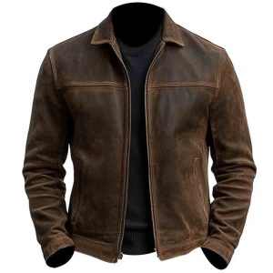 Mens Cafe Racer Zipper Brown Leather Jacket