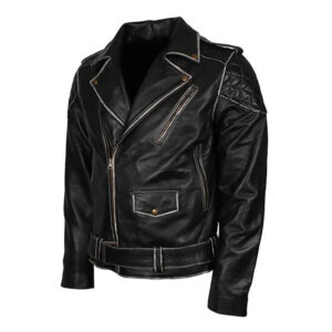 Mens Distressed Leather Biker Jacket