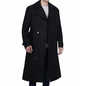 Mens Double Breasted Russian Style Black Wool Coat