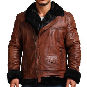 Mens Faux Fur Shearling Brown Leather Jacket