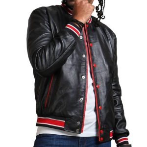 Mens Stylish Black Bomber Varsity Leather Jacket