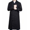 Russian Style Double Breasted Black Wool Coat