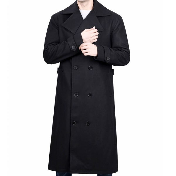 Russian Style Double Breasted Black Wool Coat